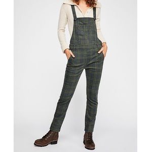 Free People Washed Plaid Overalls Size 28
